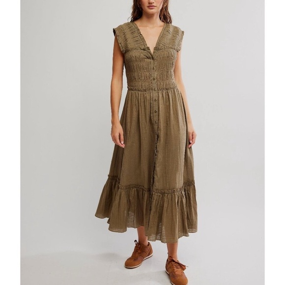 FREE PEOPLE Desert Dazed Khaki Dress M - Picture 1 of 7